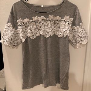 Gray top with lace detailing